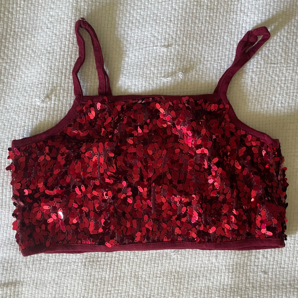 Rave/festival red sequin crop top